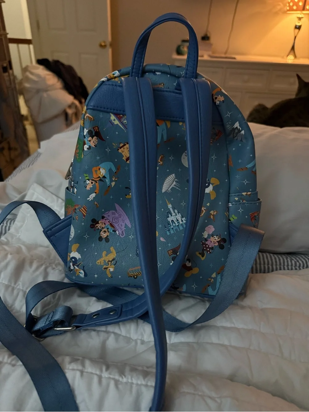 Loungefly Teal Blue Disney Character Mini Backpack with Castle Print